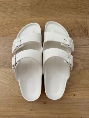 Women’s Waterproof Birkenstock White Double-Buckle Slide Sandals